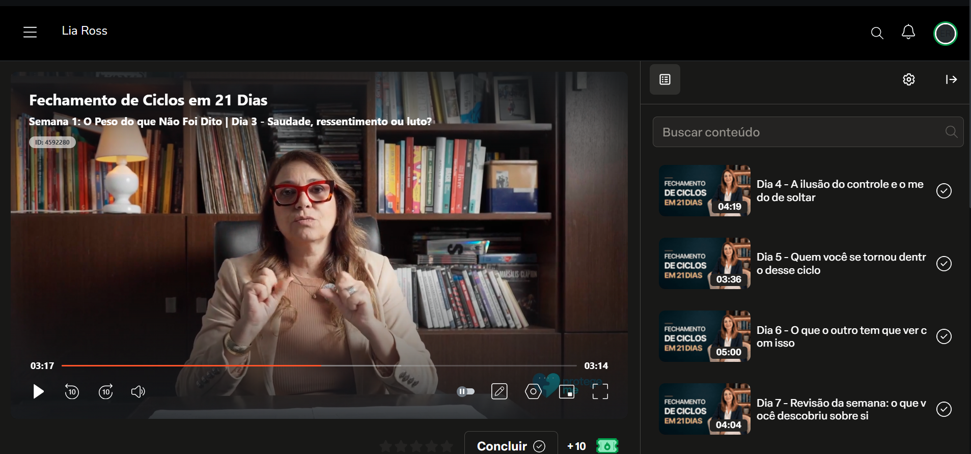 Visualização de todas as aulas do curso na área de membros